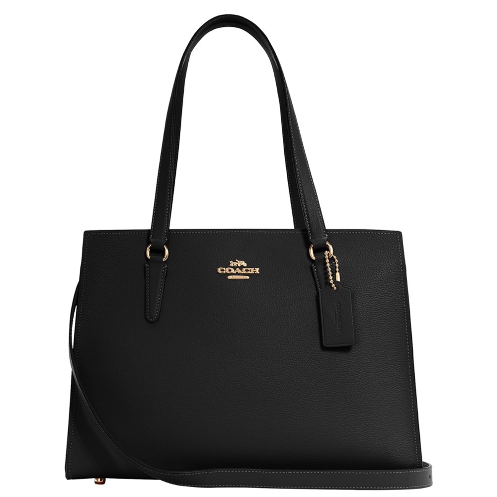 Coach Tatum Black Structured Leather Tote Carry all with Gold Accents - Picture 11 of 15